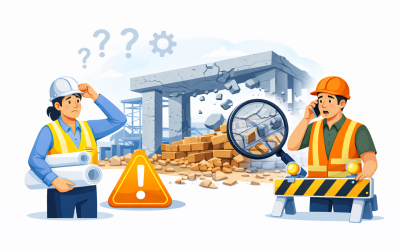 Construction workers react to collapsing structure